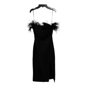 Likely Black Feather Trim Front Slit Strapless Midi dress 6